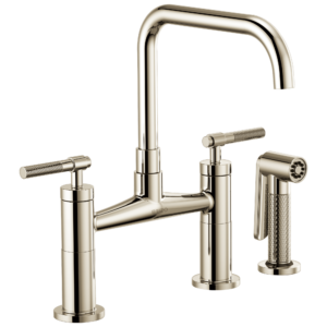 Brizo Litze®: Bridge Faucet with Square Spout and Knurled Handle In Polished Nickel