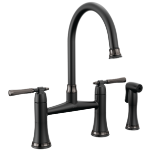 Brizo The Tulham™ Kitchen Collection by Brizo®: Bridge Kitchen Faucet with Side Spray In Matte Black / Brilliance Black Onyx