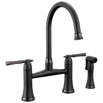 Brizo The Tulham™ Kitchen Collection by Brizo®: Bridge Kitchen Faucet with Side Spray In Matte Black / Brilliance Black Onyx