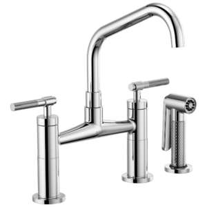 Brizo Litze®: Bridge Faucet with Angled Spout and Knurled Handle In Chrome