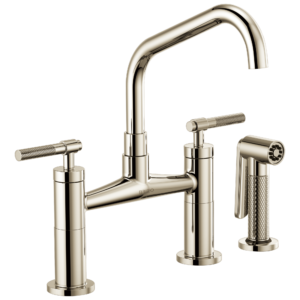 Brizo Litze®: Bridge Faucet with Angled Spout and Knurled Handle In Polished Nickel