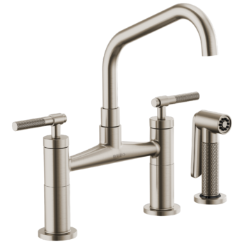 Brizo Litze®: Bridge Faucet with Angled Spout and Knurled Handle In Stainless