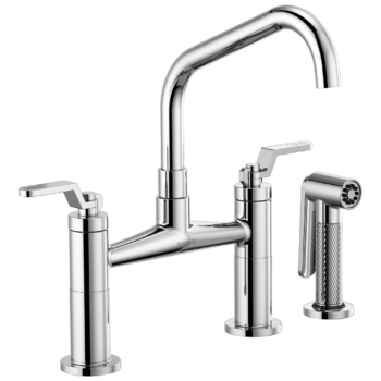 Brizo Litze®: Bridge Faucet with Angled Spout and Industrial Handle In Chrome