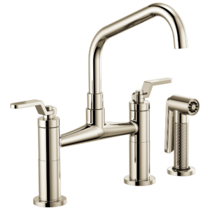 Brizo Litze®: Bridge Faucet with Angled Spout and Industrial Handle In Polished Nickel