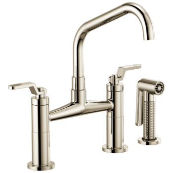 Brizo Litze®: Bridge Faucet with Angled Spout and Industrial Handle In Polished Nickel