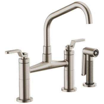 Brizo Litze®: Bridge Faucet with Angled Spout and Industrial Handle In Stainless