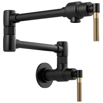 Brizo Litze®: Wall Mount Pot Filler with Knurled Handle Kit In Matte Black / Luxe Gold