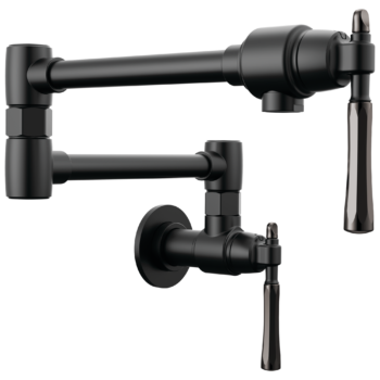 Brizo The Tulham™ Kitchen Collection by Brizo®: Wall Mount Pot Filler In Matte Black / Brilliance Black Onyx