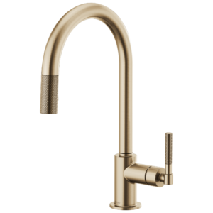 Brizo Litze®: Pull-Down Faucet with Arc Spout and Knurled Handle In Luxe Gold