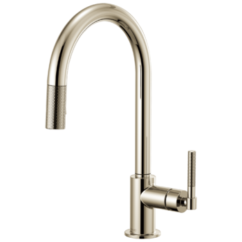 Brizo Litze®: Pull-Down Faucet with Arc Spout and Knurled Handle In Polished Nickel