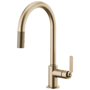 Brizo Litze®: Pull-Down Faucet with Arc Spout and Industrial Handle In Luxe Gold