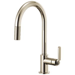 Brizo Litze®: Pull-Down Faucet with Arc Spout and Industrial Handle In Polished Nickel