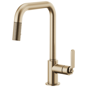 Brizo Litze®: Pull-Down Faucet with Square Spout and Industrial Handle In Luxe Gold