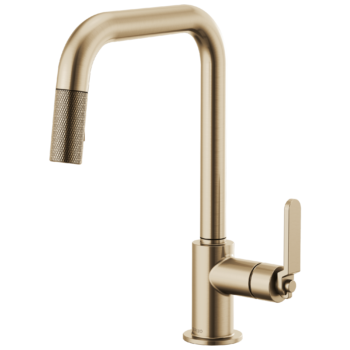 Brizo Litze®: Pull-Down Faucet with Square Spout and Industrial Handle In Luxe Gold