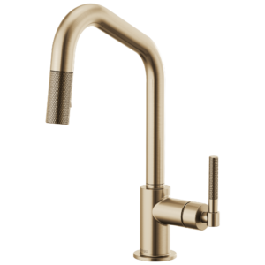 Brizo Litze®: Pull-Down Faucet with Angled Spout and Knurled Handle In Luxe Gold