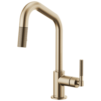 Brizo Litze®: Pull-Down Faucet with Angled Spout and Knurled Handle In Luxe Gold