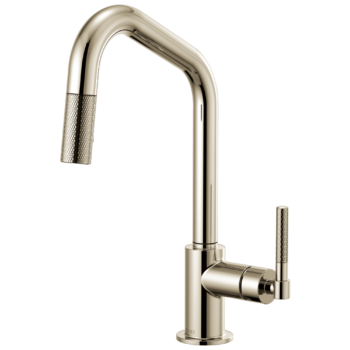 Brizo Litze®: Pull-Down Faucet with Angled Spout and Knurled Handle In Polished Nickel