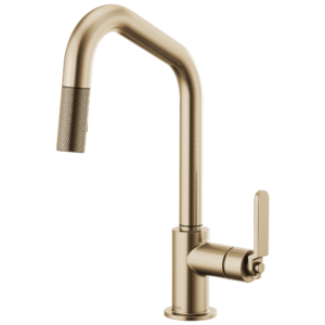 Brizo Litze®: Pull-Down Faucet with Angled Spout and Industrial Handle In Luxe Gold
