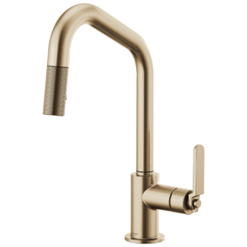 Brizo Litze®: Pull-Down Faucet with Angled Spout and Industrial Handle In Luxe Gold
