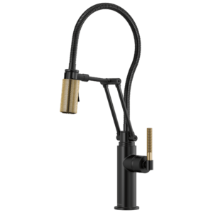 Brizo Litze®: Articulating Faucet With Finished Hose In Matte Black / Luxe Gold