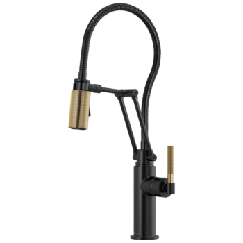 Brizo Litze®: Articulating Faucet With Finished Hose In Matte Black / Luxe Gold