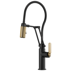 Brizo Litze®: Articulating Faucet With Finished Hose In Matte Black / Luxe Gold