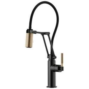 Brizo Litze®: Articulating Faucet with Knurled Handle In Matte Black / Luxe Gold