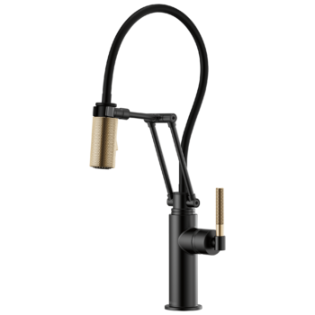 Brizo Litze®: Articulating Faucet with Knurled Handle In Matte Black / Luxe Gold