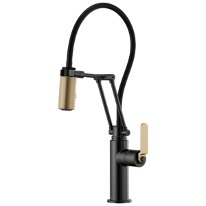 Brizo Litze®: Articulating Faucet with Industrial Handle In Matte Black / Luxe Gold