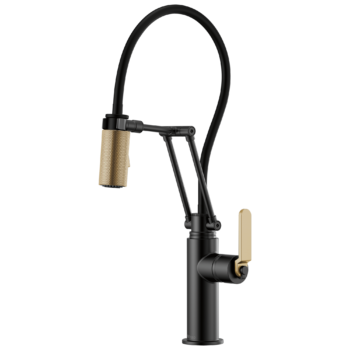 Brizo Litze®: Articulating Faucet with Industrial Handle In Matte Black / Luxe Gold