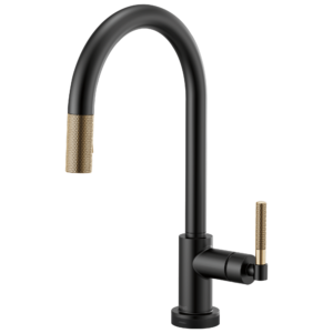 Brizo Litze®: SmartTouch® Pull-Down Kitchen Faucet with Arc Spout and Knurled Handle In Matte Black / Luxe Gold