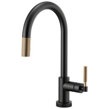 Brizo Litze®: SmartTouch® Pull-Down Kitchen Faucet with Arc Spout and Knurled Handle In Matte Black / Luxe Gold