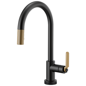 Brizo Litze®: SmartTouch® Pull-Down Kitchen Faucet with Arc Spout and Industrial Handle In Matte Black / Luxe Gold