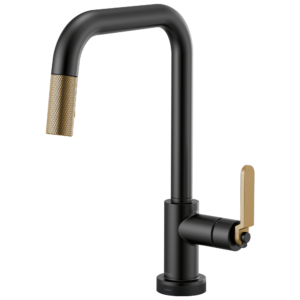 Brizo Litze®: SmartTouch® Pull-Down Kitchen Faucet with Square Spout and Industrial Handle In Matte Black / Luxe Gold