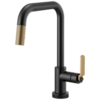 Brizo Litze®: SmartTouch® Pull-Down Kitchen Faucet with Square Spout and Industrial Handle In Matte Black / Luxe Gold