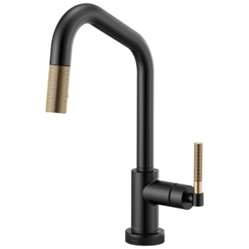 Brizo Litze®: SmartTouch® Pull-Down Kitchen Faucet with Angled Spout and Knurled Handle In Matte Black / Luxe Gold