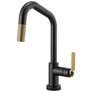 Brizo Litze®: SmartTouch® Pull-Down Kitchen Faucet with Angled Spout and Industrial Handle In Matte Black / Luxe Gold