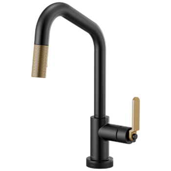 Brizo Litze®: SmartTouch® Pull-Down Kitchen Faucet with Angled Spout and Industrial Handle In Matte Black / Luxe Gold