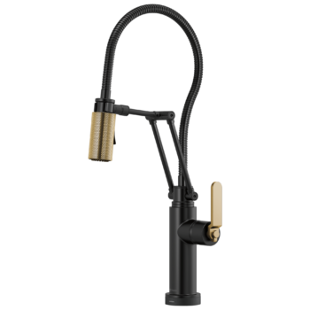 Brizo Litze®: SmartTouch® Articulating Kitchen Faucet With Finished Hose In Matte Black / Luxe Gold