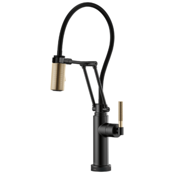 Brizo Litze®: SmartTouch® Articulating Kitchen Faucet with Knurled Handle In Matte Black / Luxe Gold