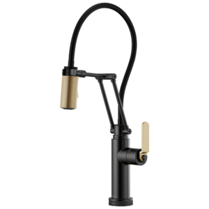Brizo Litze®: SmartTouch® Articulating Kitchen Faucet with Industrial Handle In Matte Black / Luxe Gold