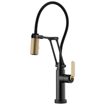 Brizo Litze®: SmartTouch® Articulating Kitchen Faucet with Industrial Handle In Matte Black / Luxe Gold