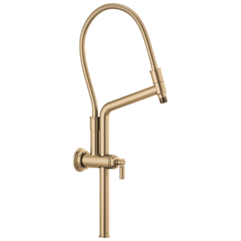 Brizo Essential™ Shower: 10 7/16" Classic Slide Bar Shower Arm And Flange In Luxe Gold