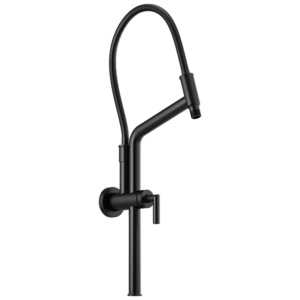 Brizo Brizo Universal Showering: 10 7/16″ Linear Round Slide Bar Shower Arm And Flange In Matte Black
