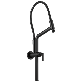 Brizo Essential™ Shower: 10 7/16" Linear Round Slide Bar Shower Arm And Flange In Matte Black