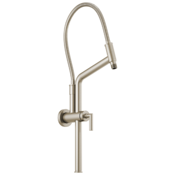Brizo Essential™ Shower: 10 7/16" Linear Round Slide Bar Shower Arm And Flange In Brushed Nickel
