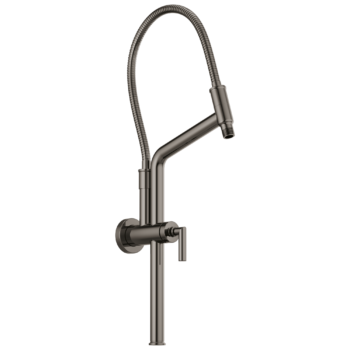 Brizo Essential™ Shower: 10 7/16" Linear Round Slide Bar Shower Arm And Flange In Brilliance Black Onyx