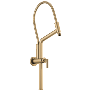 Brizo Essential™ Shower: 10 7/16" Linear Round Slide Bar Shower Arm And Flange In Luxe Gold