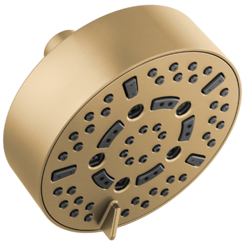 Brizo Essential™ Shower: 5” Linear Round H2Okinetic® Multi-Function Wall Mount Shower Head - 2.5 GPM In Luxe Gold