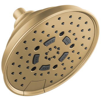 Brizo Essential™ Shower: 7" Classic Round H2Okinetic® Multi-Function Wall Mount Shower Head - 2.5 GPM In Luxe Gold